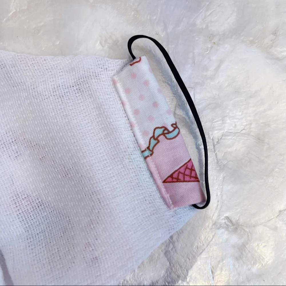 Kids White Pink Polkadot Cupcake Cotton Face Cover